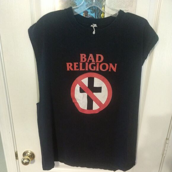 RARE BAD RELIGION XL PUNK KBD VINTAGE ANVIL TOUR CUT SLEEVELESS T-SHIRT 2 SIDED - Picture 2 of 8